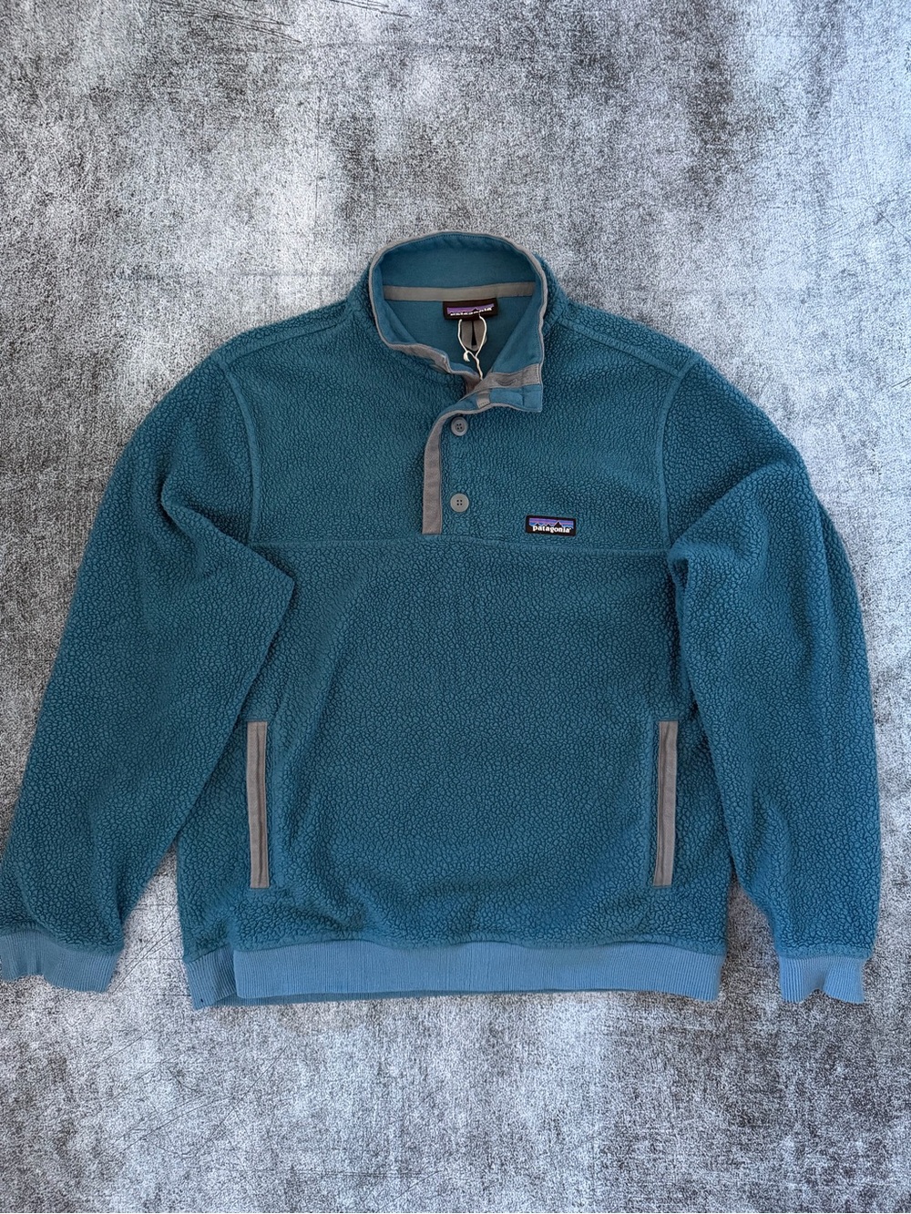 Patagonia Shearling Fleece Button Pullover in Blue Size Medium